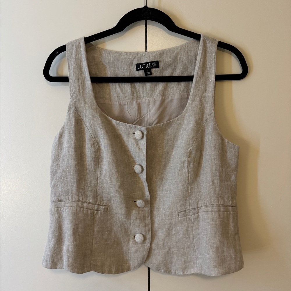 J. Crew Linen Blend Button-Front Blouse in Light Gray